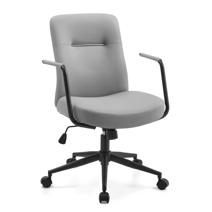 SONGMICS Silla de Oficina Giratoria, Silla de Ordenador, Superficie de PU Fácil de Limpiar, Altura Ajustable, Cómodo Respaldo y Asiento Curvo, Carga de 150 kg, Negro Tinta/Gris Paloma/Rosa Pastel/Beige Capuchino - 1