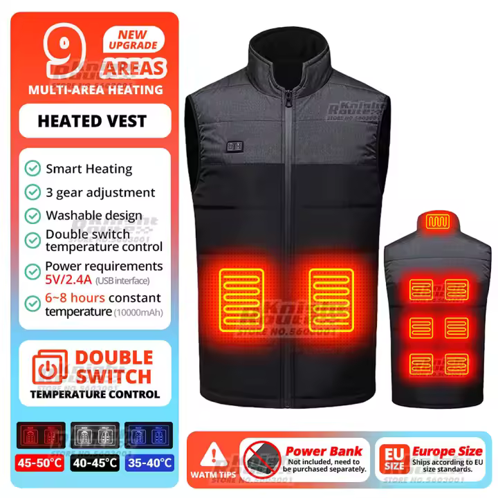 Chaleco Calentado Para Hombres Y Mujeres Tamaño 6XL Chaqueta Eléctrica USB Calentador Corporal Térmico Para Invierno Motorista - 1