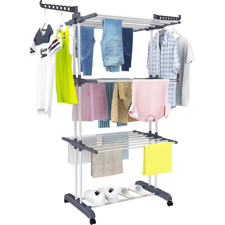 24 Barras de Secado y 14 Ganchos para Ropa de Cama, Ropa, Gris, Secadoras - 1