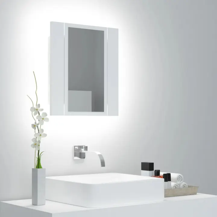 vidaXL Armario espejo de baño con luz LED acrílico 40x12x45 cm en color Blanco/Roble ahumado/Roble artisan y más | almacenamiento funcional diseño moderno para baño dormitorio sala - 1