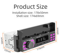 Reproductor De Radio Para Coche 1Din MP3 Bluetooth USB TypeC TF AUX Con Soporte Para Teléfono Multimedia In-Dash 12V - details 12