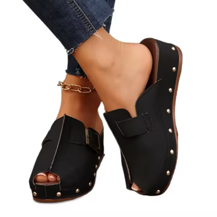 SP Zapatillas de Suela Gruesa para Mujer, novedad de Verano 2025, zapatillas de Suela Gruesa con punta Cerrada de gran tamaño y cinturón de cinturón decorativo. - 1