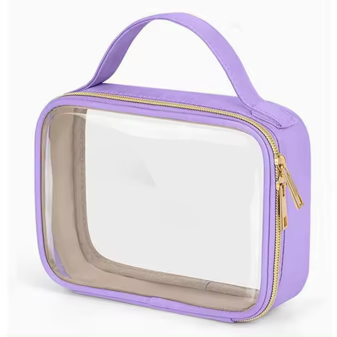 Bolsa cosmet transparente-Bolsa de cosmet de gran apertura con mango, bolsa cosmet transparente esencial para viajes, bolsa de viaje de inodoros - 1