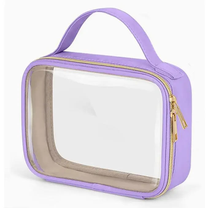 Bolsa cosmet transparente-Bolsa de cosmet de gran apertura con mango, bolsa cosmet transparente esencial para viajes, bolsa de viaje de inodoros - 1