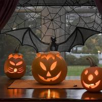 Cortinas De Tela Gótica Con Tema De Halloween 23x36 Pulgadas Diseño Encantador De Encaje Negro Con Murciélagos Y Redes De Araña - details 0