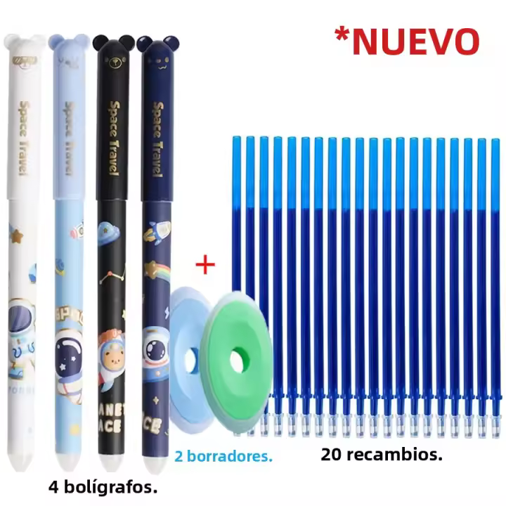 Nuevo Set De 26 Piezas De Bolígrafos Gel Astronauta Kawaii Borrables 0.5mm Tinta Negra/Azul Recarga Borrador Lavable Estación De Trabajo Y Estudio - 1