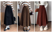 Falda Larga De Corduroy Elegante Para Invierno A-Line Con Cintura Empirica Y Cinturón Amplio Estilo Coreano Moda Feminina - details 0