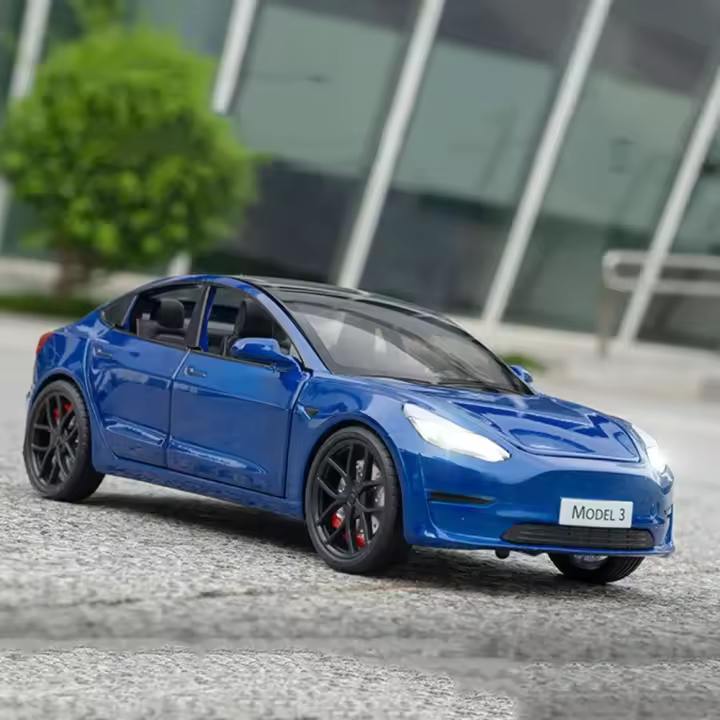 Modelo De Coche Tesla Model 3 a Escala 1:24 En Metal Con Sonido Y Luz Juguetes Educativos Para Niños Regalos Colección De Vehículos Diecuentos - 1