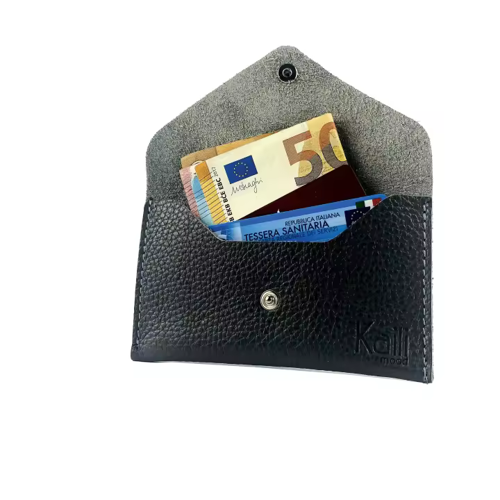 K0040AB | Hecho en Italia Cuero Genuino Tamaño de Flor Complete, Wheat de Dólar-Color Negro-Tamaño: 13x8x0,5 cm-Paquete: Caja de Gift Hard Fund/Tapa Kaili Mood - 1