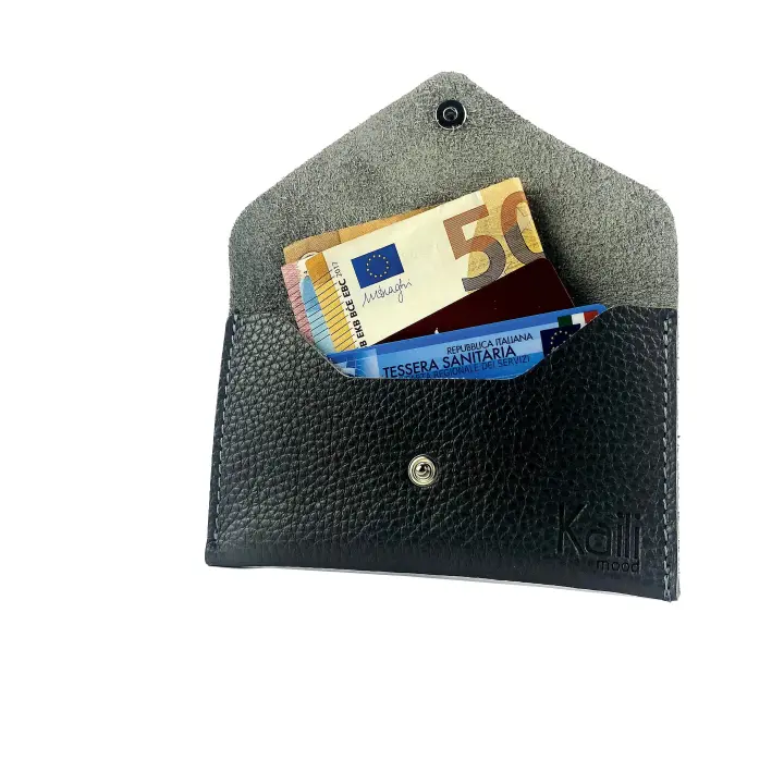 K0040AB | Hecho en Italia Cuero Genuino Tamaño de Flor Complete, Wheat de Dólar-Color Negro-Tamaño: 13x8x0,5 cm-Paquete: Caja de Gift Hard Fund/Tapa Kaili Mood - 1