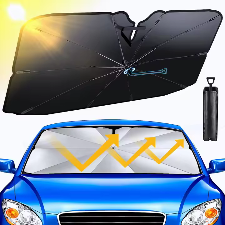 Parasol delantero para coche, actualizado a 2024, con rotación de 360°, plegable, borde antirayaduras, protección UV y aislamiento térmico. - 1