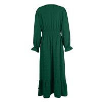 Vestido Bohemio Largo De Maxi Para Mujer Con Cintura Elástica Y Estampado A-Line Manga Larga Vestido De Dama Con Volante Y Hemorragia Suave Para Primavera Y Otoño - details 14