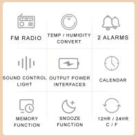 Reloj De Alarma Con Radio FM Y Pantalla LED Para Lado De Cama Calendario Digital Con Termómetro Y Higrómetro Moderno - details 0