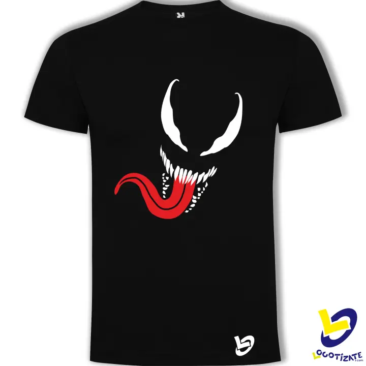 LOGOTIZATE - CAMISETA VENOM - Diseño único con la terrorífica cara de Venom - Manga corta - Unisex - Tallas adulto y niño - 100% algodón - color negro - ideal halloween - - 1
