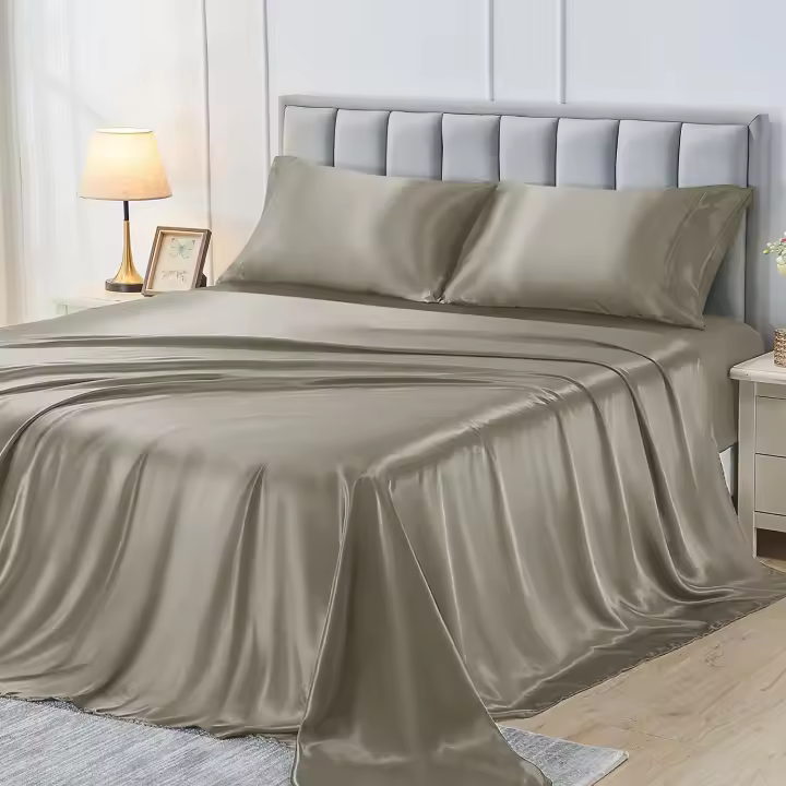 Juego de sábanas de satén tamaño Queen, juego de sábanas de satén marrón, suave y ultrasuave, sedoso, con 2 fundas de almohada, color marrón - 1