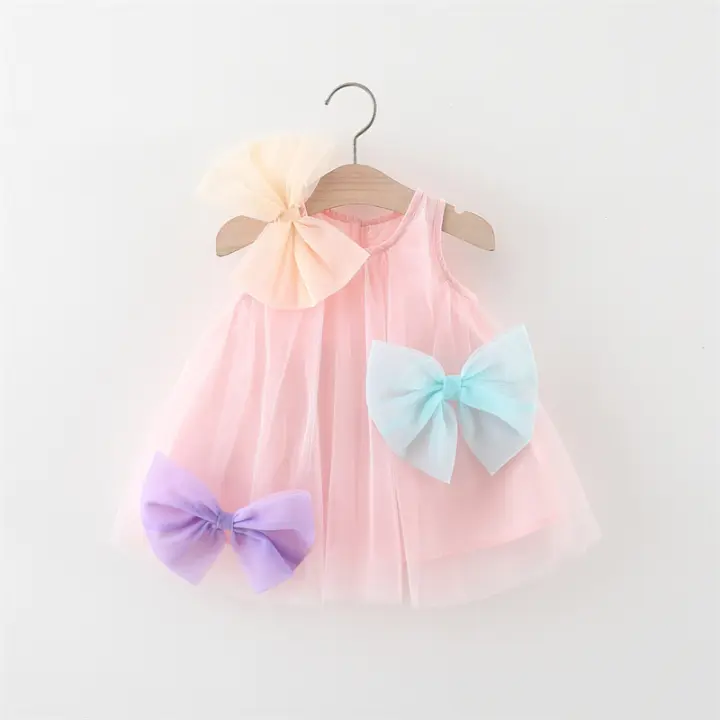 Vestido De Verano Para Niñas Con Lazo Dulce Ropa Cómoda De Voile Vestido De Fairy Para Bebés De 0 a 3 Años Ropa Infantil - 1