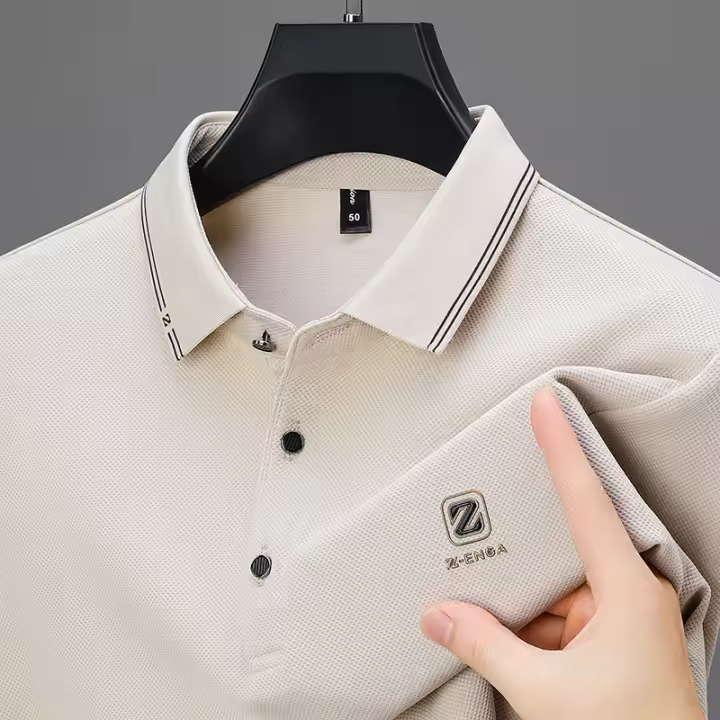Camisa Polo De Larga Manga Para Hombre Marca De Lujo Algodón De Seda Con Estampado De Letras Casual Negocios Primavera Otoño - 1