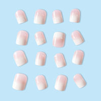 24pcs/set Uñas Postizas Cortas En Gradient Nude Rosa Jalea Brillante Estilo Cuadrado Ballet Frances Reutilizables Press on Falsas Uñas - details 52