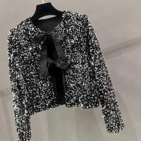 Abrigo De Lante Con Borla Para Mujer Estilo Francesa Con Lentejuelas Cuello Redondo Manga Larga Top Corto De Polyester Y Nylon - details 28