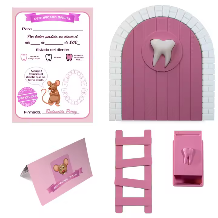 MFS Myfuturshop® Puerta Ratoncito Pérez y Ada Mágica infantil que brilla en la oscuridad para dejar dientes de leche. Regalo Original para niño y niña. Caja para los dientes, Escalera y 4 certificados de Diente Limpio. - 1