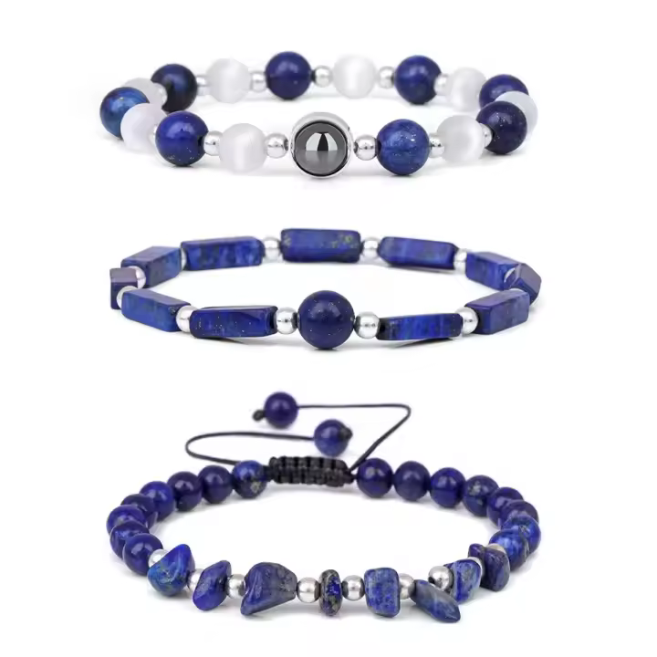 3 UNIDS Pulso de La Vendimia Con Las Cuentes Suaves De Colores Azul/Morado Para Mujer Estilo Geométrico Moda Casual - 1