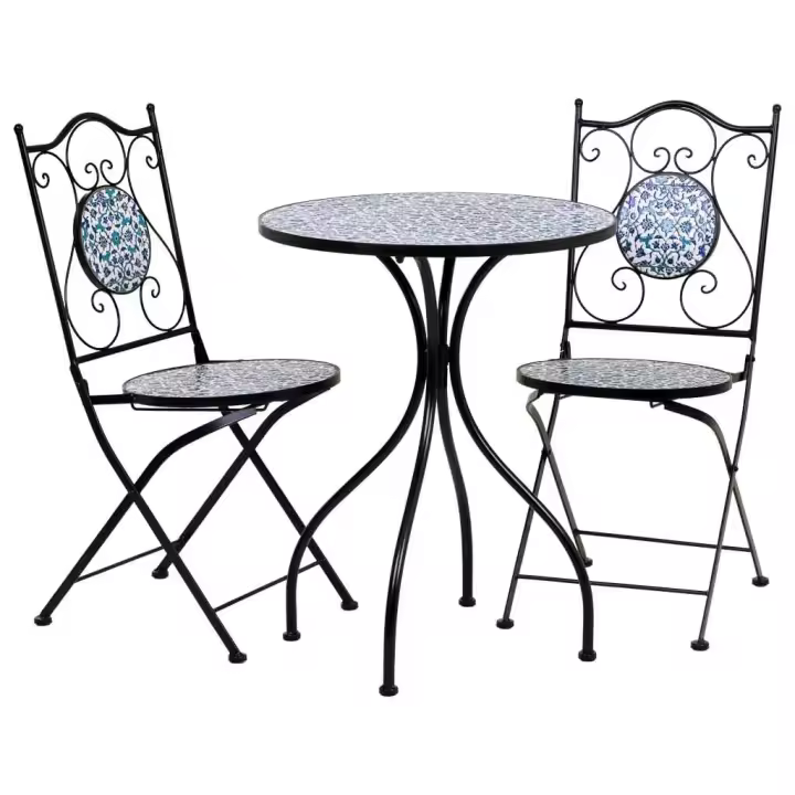 Conjunto mesa y dos sillas de mosaico y forja negro mesa:D60x75h-silla(2):D38x46-90h - 1