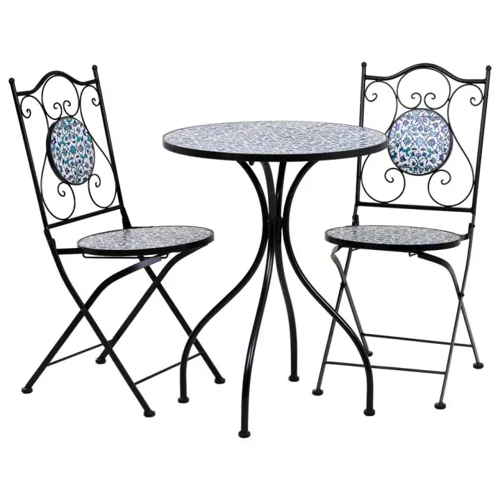 Conjunto mesa y dos sillas de mosaico y forja negro mesa:D60x75h-silla(2):D38x46-90h - 1