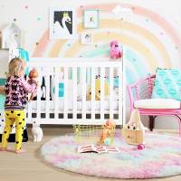 Alfombra Redonda De Peluche Suave Para Niñas Habitación De Princesa Castillo Alfombra Gruesa Decorativa Para Dormitorio Moderno - details 2