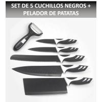 Lolek Set de 5 Cuchillos de Acero Negro con Pelador de Patatas de Cerámica, Hacha de Cocina, Cuchillo Chef, Cuchillo Pan, Pelador y Rebanador - details 0