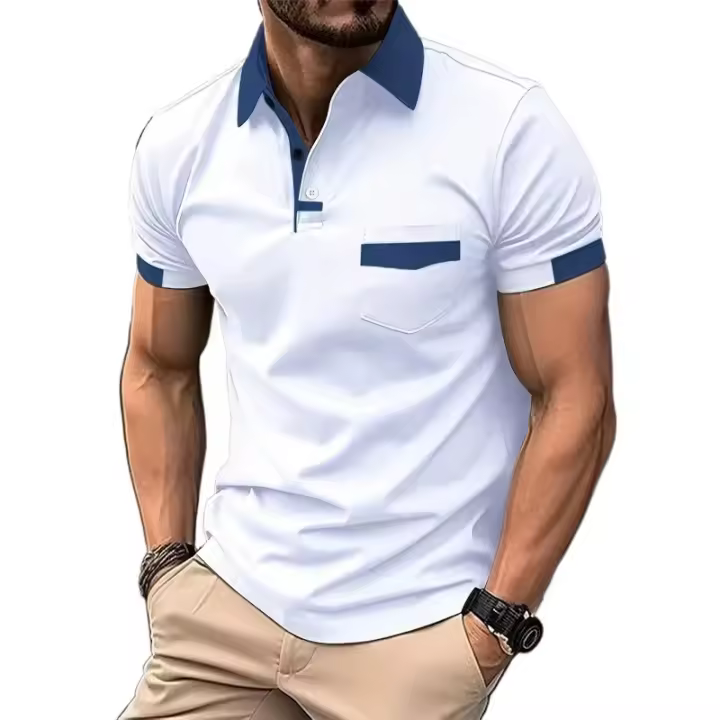 Camiseta De Polo Para Hombre Con Mangas Cortas Y Bolsillos Color Sólido Talla Grande Transpirable Ligera De Luxo Casual Verano - 1