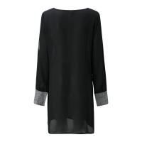 Vestido Largo De Encaje Brillante Para Mujer Con Manga Completa Y Cuello En V Color Sólido Elegante Para Noche Y Fiesta Vestido De Midi - details 5