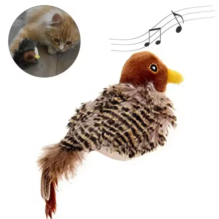 Juguete Interactivo Para Gatos Pájaro Eléctrico Con Peluche Y Plumas Simulación De Pájaro Con Sonido De Cickping Para Divertir a Los Gatos Y Gatitos - 1