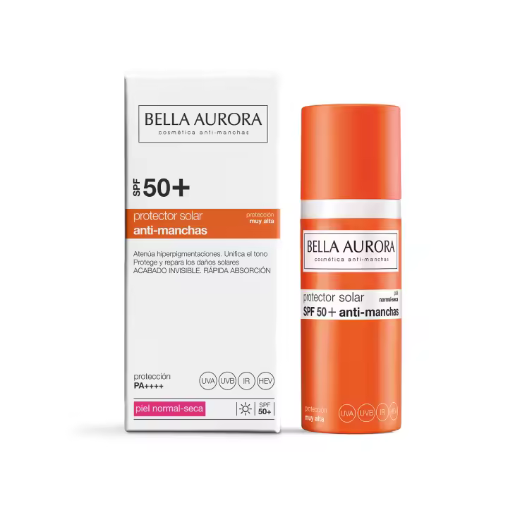 Bella Aurora Protector Solar Facial Antimanchas SPF50+ | Piel Normal a Seca | Protege, Hidrata y Calma la Piel | Uso Diario | 50 ml - 1