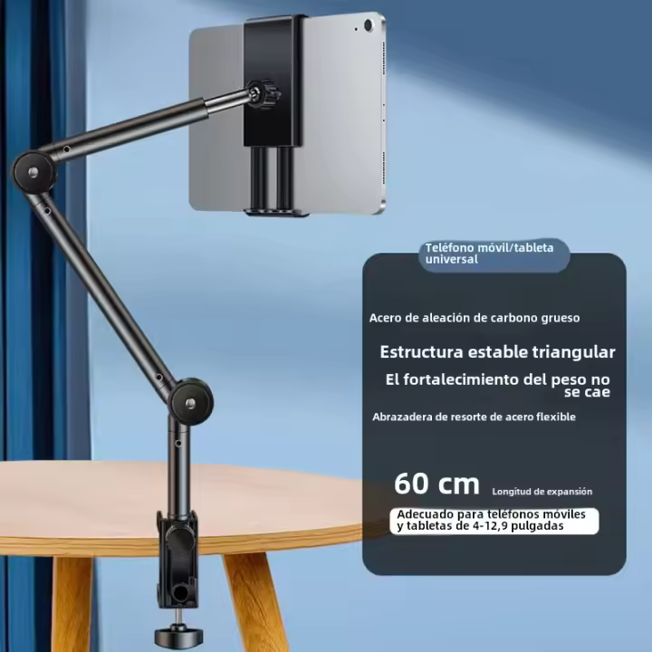 Soporte De Tableta Para Cama Con Brazo Largo Soporte Giratorio De 360° Para iPad Y Teléfonos Móviles De 4 a 12.9 Pulgadas Montaje En Lado De Escritorio Material De Aluminio - 1