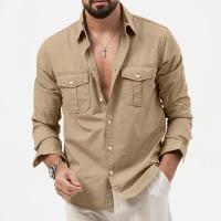 Camisa Táctica De Verde Militar Para Hombres Con Dos Bolsillos En La Cara Cuello En V Manga Larga Estilo Safari Casual - details 17