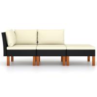 vidaXL Set muebles de jardín 3 pzas ratán sintético madera eucalipto Gris, Negro, Conjunto Terraza Muebles Jardín Exterior Juego de Muebles de jardín Mueble Jardín Exterior Muebles de Salon Exterior - details 1