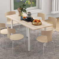 HOMCOM Mesa de Comedor Extensible para 4-6 Personas Mesa de Cocina Moderna  con Patas de Acero para Salón Comedor 160x70x76 cm Madera Natural - details 1