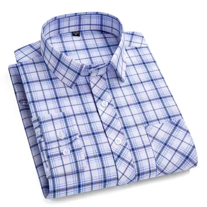Camisa a Cuadros De Algodón Puro 100% Para Hombres Cuello En V Manga Larga Estilo Casual Comodidad Oficina Trabajo Formal - 1