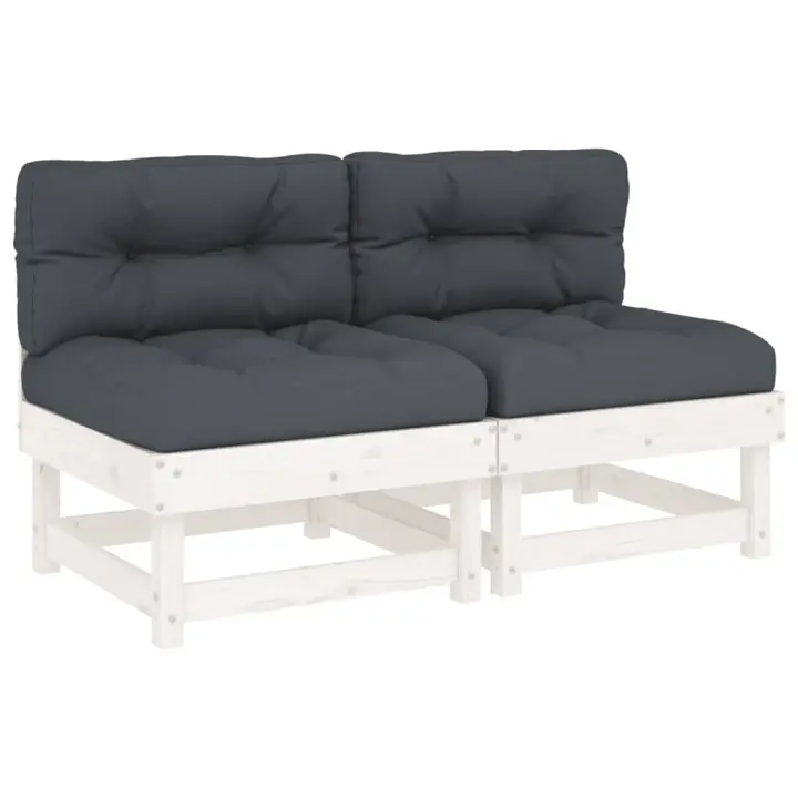 vidaXL Sofás centrales con cojines 2 uds madera maciza de pino Pino natural, Pino blanco, Pino gris Conjunto Terraza Muebles Jardín Exterior Juego de Muebles de jardín Mueble Jardín Exterior Muebles de Salon Exterior - 1
