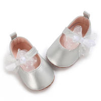 Zapatos De Princesa Plateada Para Bebés Recién Nacidos 0-18M Casual Con Lazo Antideslizante Suela De Tela Bajo El Tobillo PU Decoración De Cinta Para Niñas - details 6
