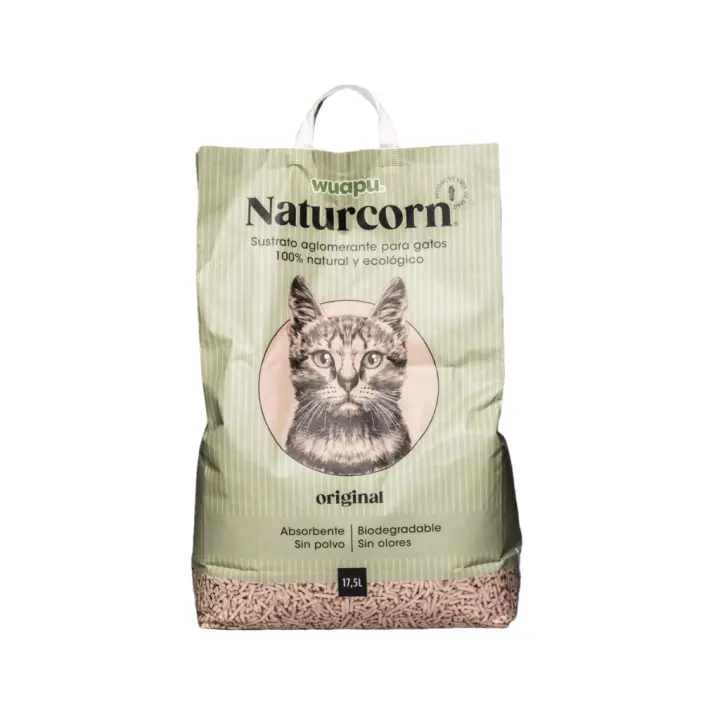 WUAPU - Naturcorn Original (17,5 Litros) - Sustrato Aglomerante para Gatos 100% Natural y Ecológico - 1