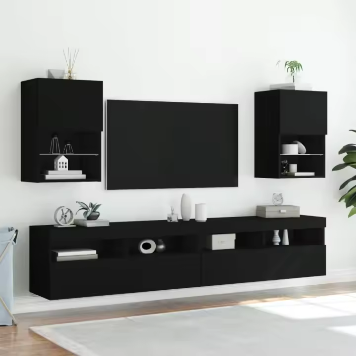 vidaXL Muebles de TV con luces LED 2 uds negro 40,5x30x60 cm - 1