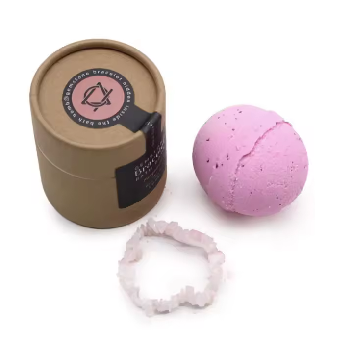 Bomba de Baño Regalo Mujer con Pulsera de Cuarzo Rosa  y bomba de Karité y Bergamota  - Exquisito Baño de Burbujas y Relajación - 1