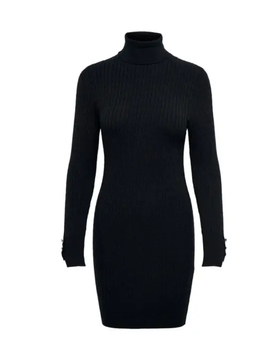 Vestido Only de punto ajustado cuello vuelto negro de mujer - 1