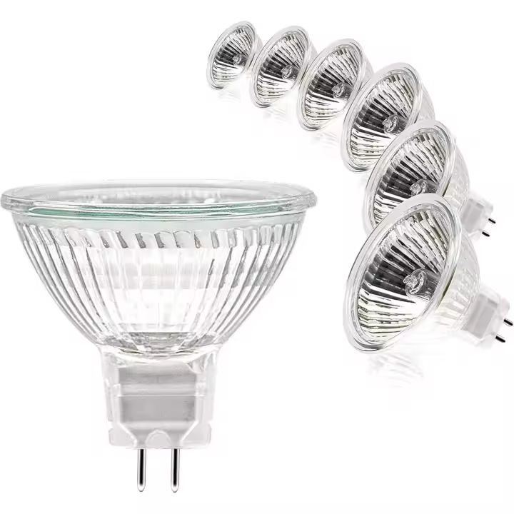 Bombillas halógenas, bombilla MR16, bombilla de 12 V 35 W, bombilla GU5.3, bombilla MR16 regulable, bombillas halógenas de 2 clavijas, luz blanca cálida de 2700 K, cubierta de vidrio para luz de techo, paquete de 6 - 1