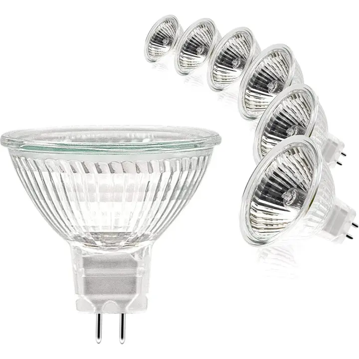 Bombillas halógenas, bombilla MR16, bombilla de 12 V 35 W, bombilla GU5.3, bombilla MR16 regulable, bombillas halógenas de 2 clavijas, luz blanca cálida de 2700 K, cubierta de vidrio para luz de techo, paquete de 6 - 1