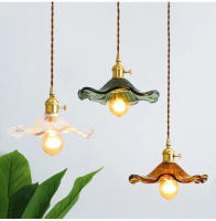 Lámpara Colgante De Vidrio Colorido LED Para Dormitorio Y Sala De Estar Estilo Art Decó Chandelier Colgante De Cobre Simple Para Bar Y Restaurantes - details 0