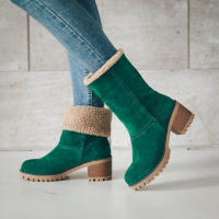 Botas De Mujer De Terciopelo Cómodo Y Caliente Con Tacón Cuadrado Y Punta Redonda Color Sólido Moda Invierno Botines De Tacón Bajo - details 4