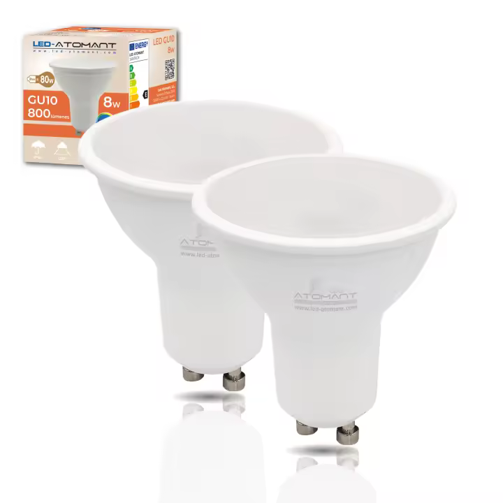 LED ATOMANT Bombilla LED GU10 8W Blanco Cálido 3000K, 700 Lúmenes, Equivalente a Halógeno de 80W, Bajo Consumo, Luz Potente y Clara, Ideal para Cocinas, Baños o Zonas de Trabajo, Encendido Instantáneo, Larga Duración y Alta Eficiencia Energética - 1