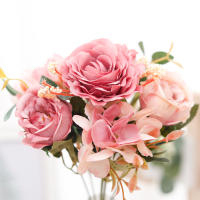 DociDaci Arreglo De Flores Artificiales Rosa De Seda Retro Con Almohadillas De Hydrangea Y Peonía Vintage Decoración De Casa Para Boda Accesorios De Fiesta - details 3